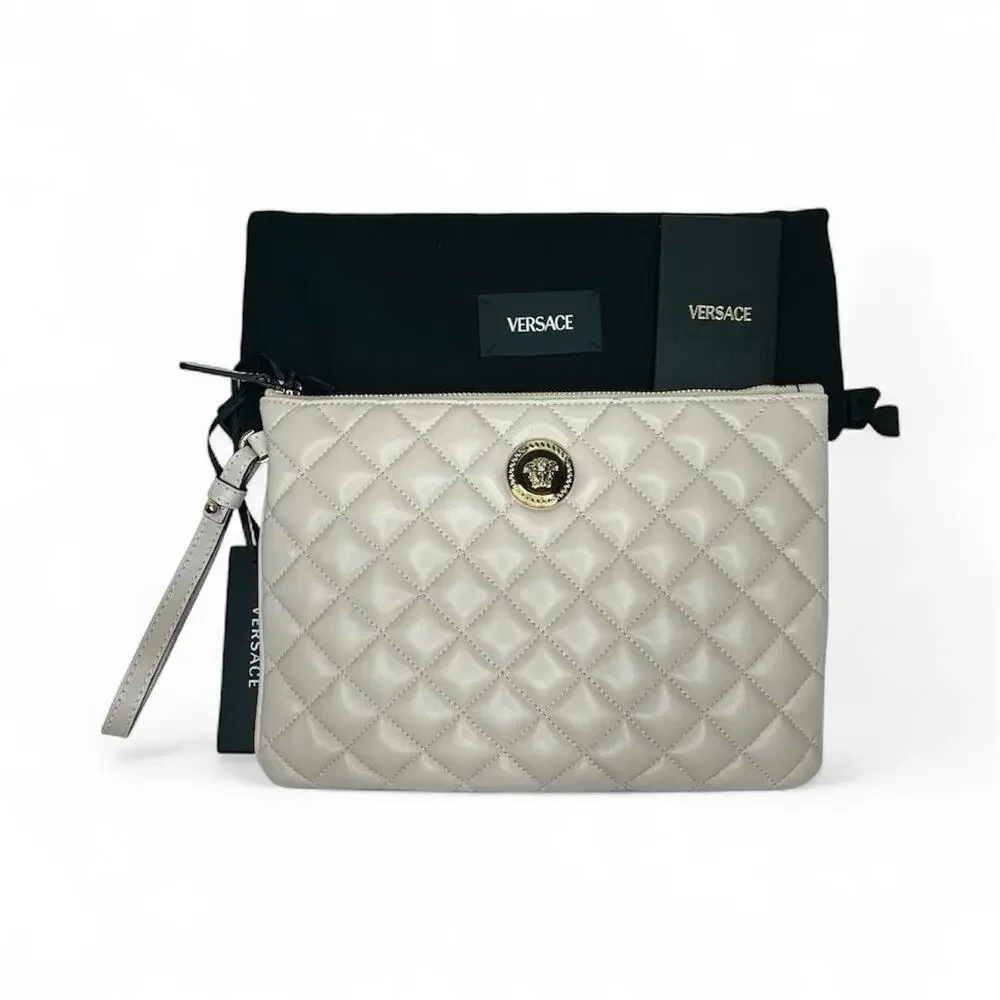 NWT Versace Medusa Clutch Quilted Leather Light Pink Pouch Wristlet 10